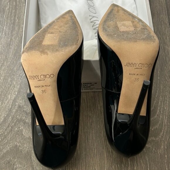 Jimmy Choo Anouk 120 Patent Leather Pumps Stiletto Heels Point Toe Black Size 36 - Picture 11 of 13